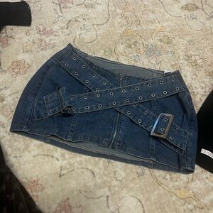 Denim Mini Skirt with Belt Accents